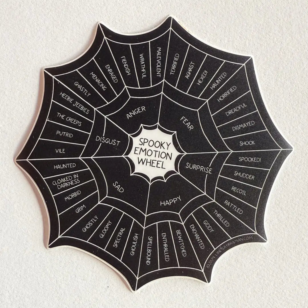Lindsay Braman's Spooky Emotions Wheel 5" Vinyl Sticker.