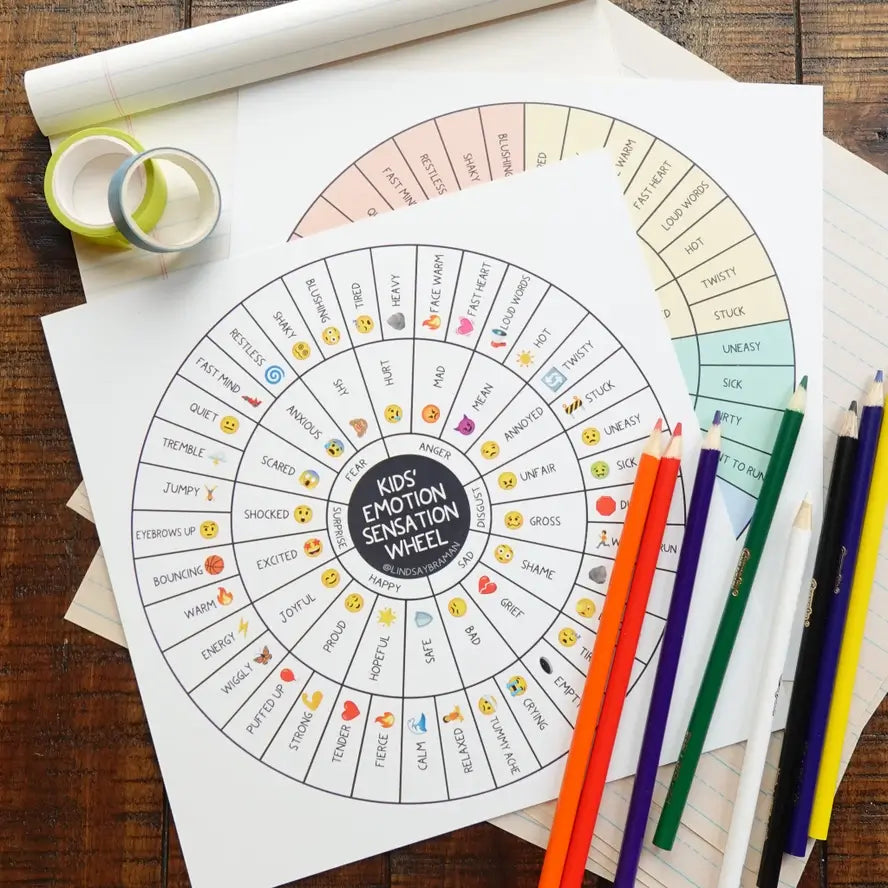 The Lindsay Braman Two-Sided Fidget Proof Kids Emoji Emotion Sensation Wheel.