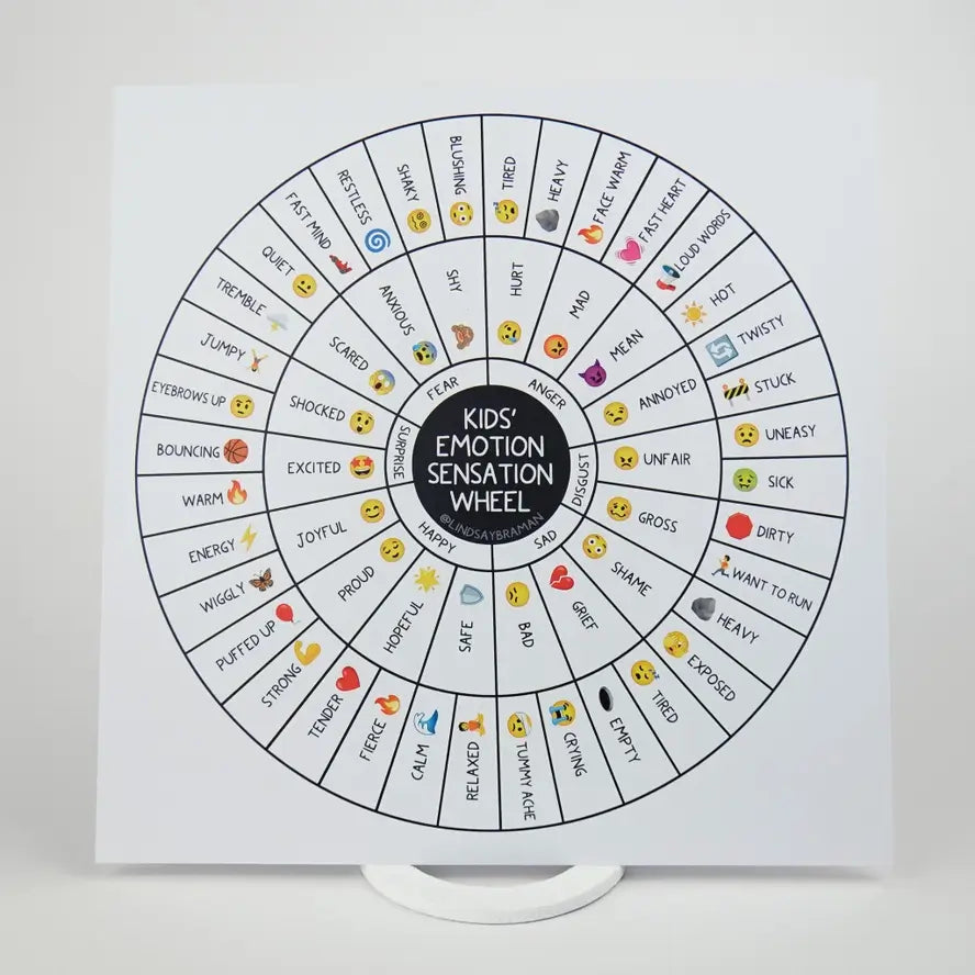 The Lindsay Braman Two-Sided Fidget Proof Kids Emoji Emotion Sensation Wheel.