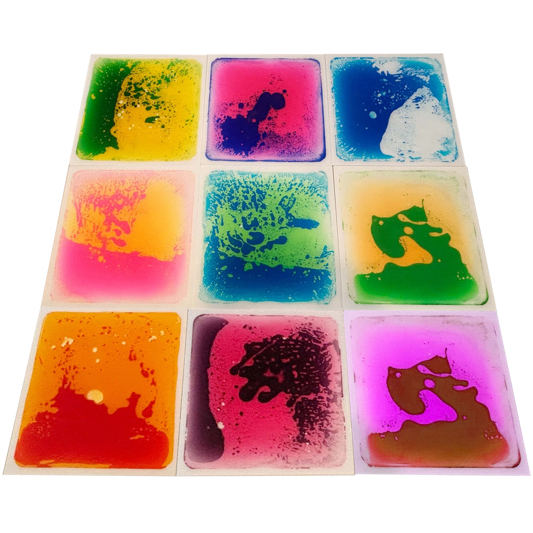 The 9 colors of the Liquid Floor Tiles.