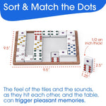 An infographic showing the dimensions of the game board and the dominoes.