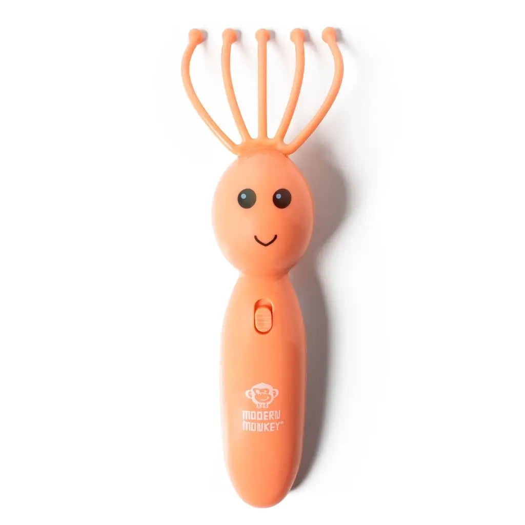 The orange Modern Monkey Shrimp Scalpi Head Massager.
