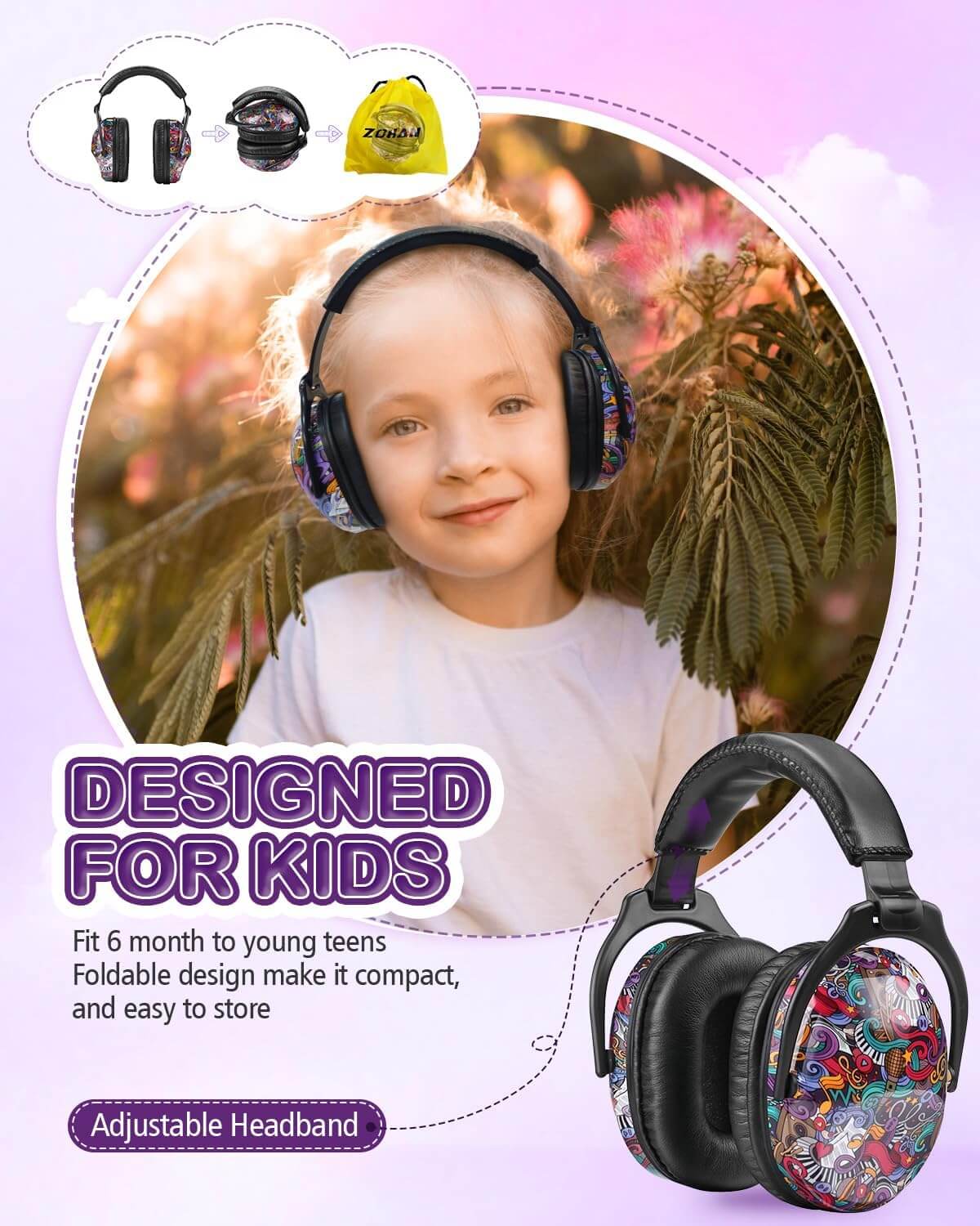 Musical Note Adjustable Noise Reducing Earmuffs.