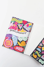 The inside of the front cover of the Commitment Issues - Colorful Reusable Sticker Book.