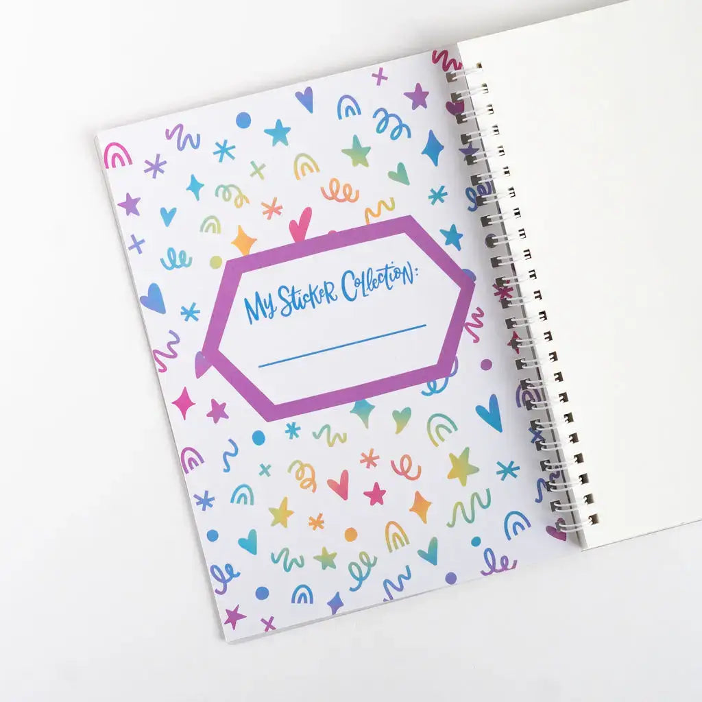 The inside of the front cover of the Sticker Party Album, showing a space to write in your name.