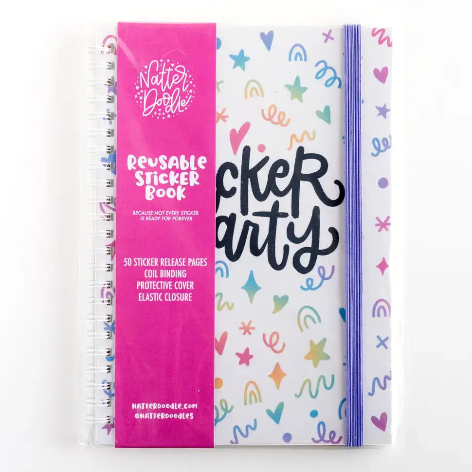 The front cover of the Sticker Party Album - Rainbow Reusable Sticker Book.