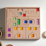 The 21 Piece Natural Wooden Architectural Building Blocks with Lucite Blocks.