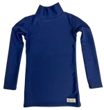 Navy Kozie 4-Way Nylon Mock Turtleneck Long Sleeve Compression Shirt.