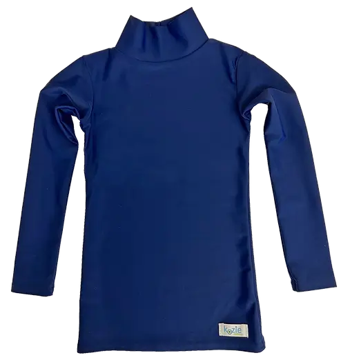 Navy Kozie 4-Way Nylon Mock Turtleneck Long Sleeve Compression Shirt.