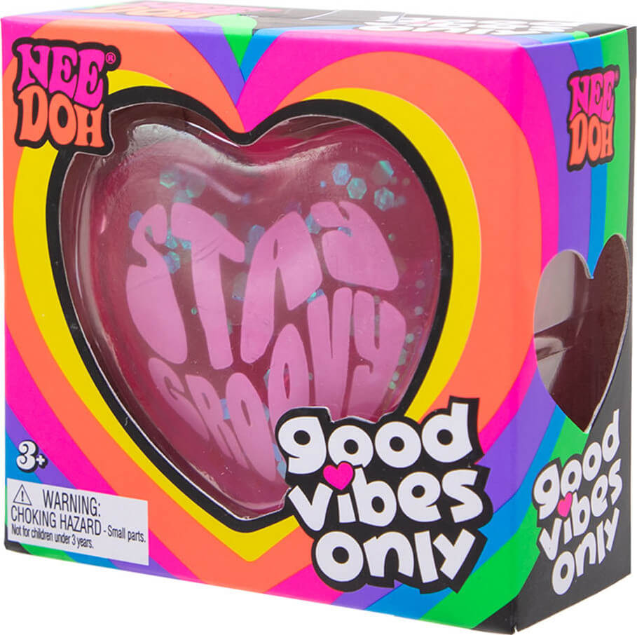 A pink NeeDoh Good Vibes Only in its product packaging.