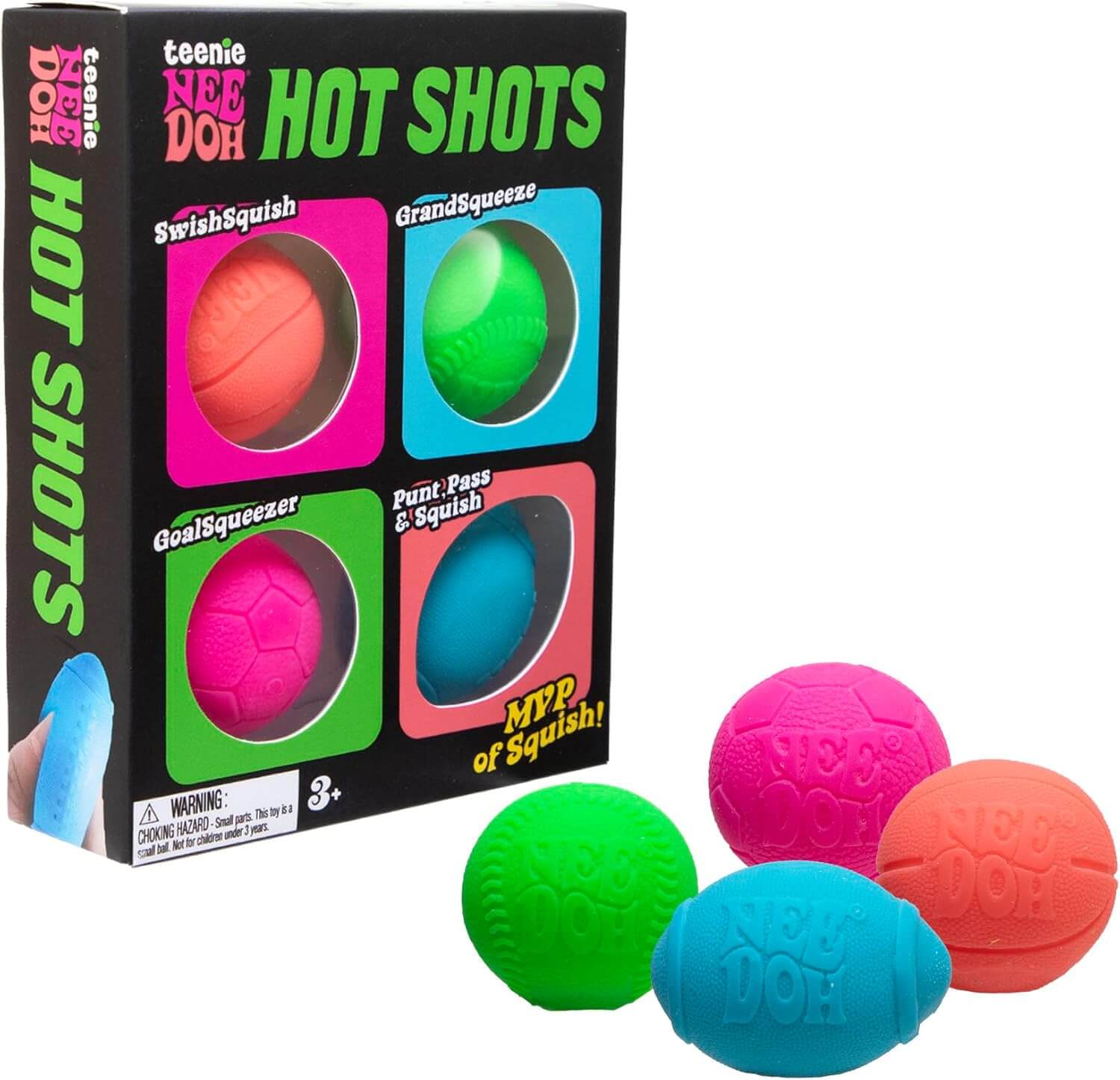 The product package for Teenie Nee Doh Hot Shots.