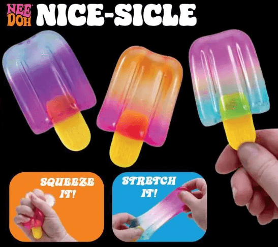 The three colorways of the Nee Doh Nice-sicle.