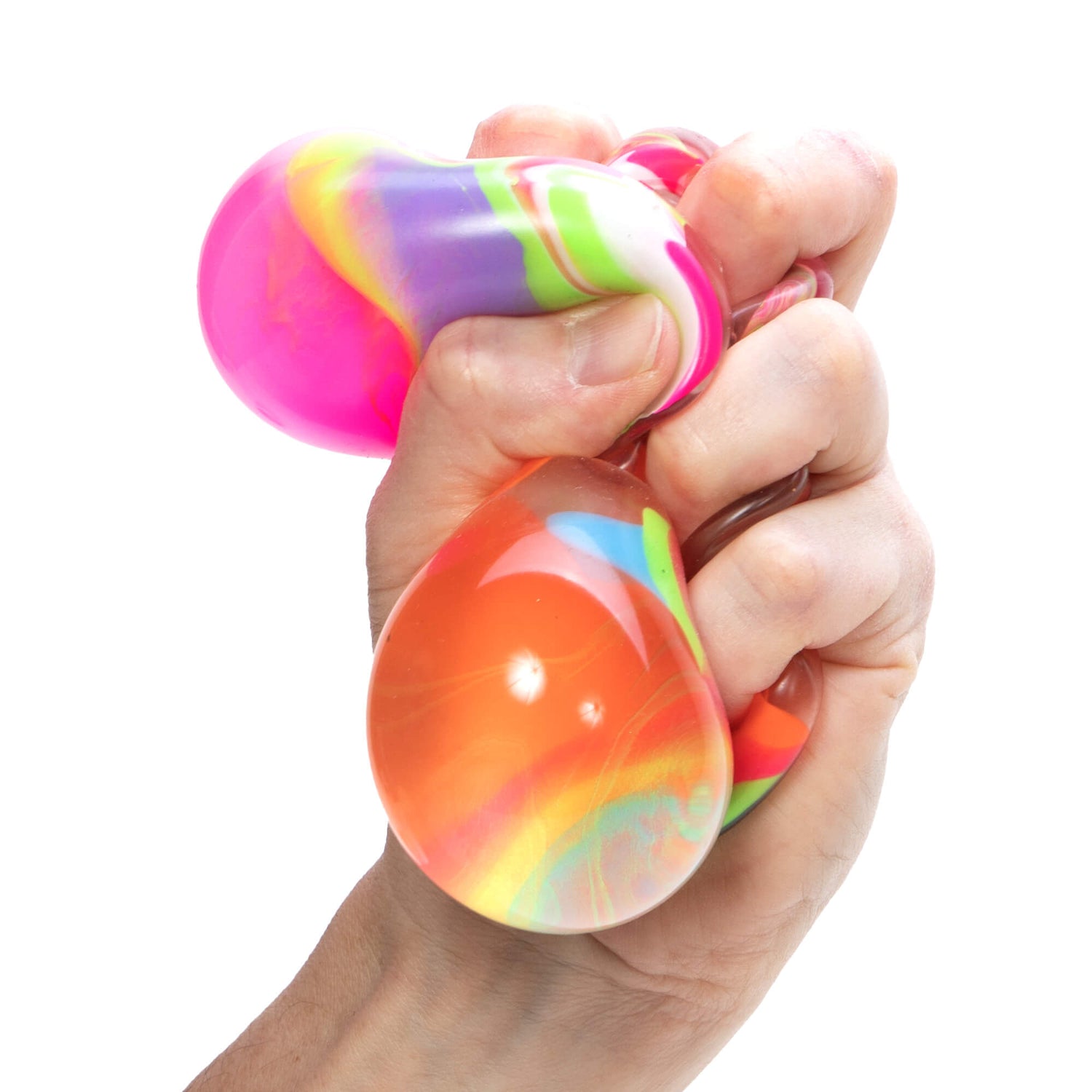 A hand squishes a Marbleez.