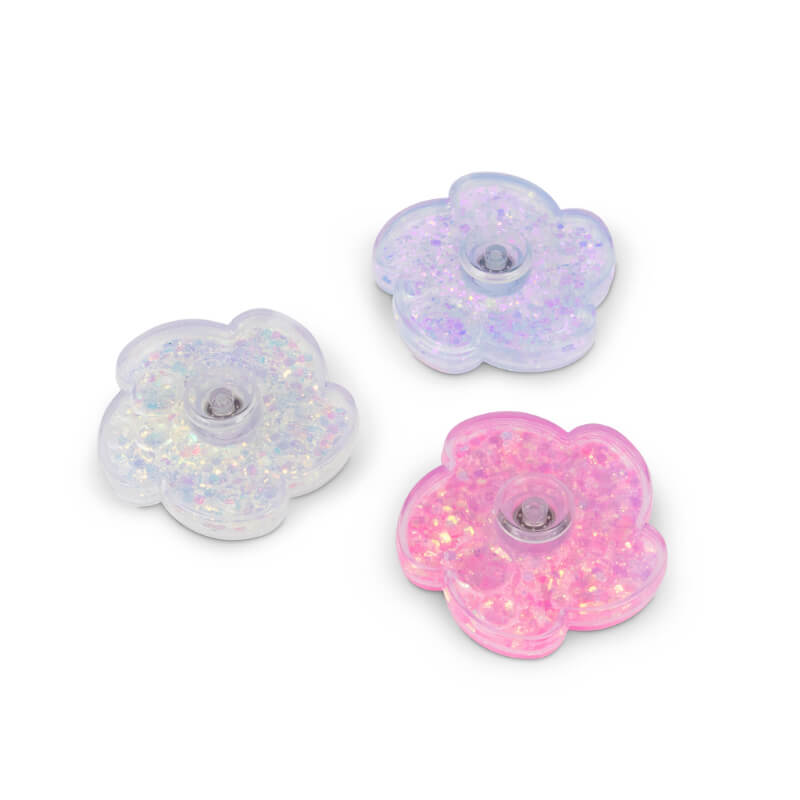 The three colors of Liquid Glitter Fidget Spinner.