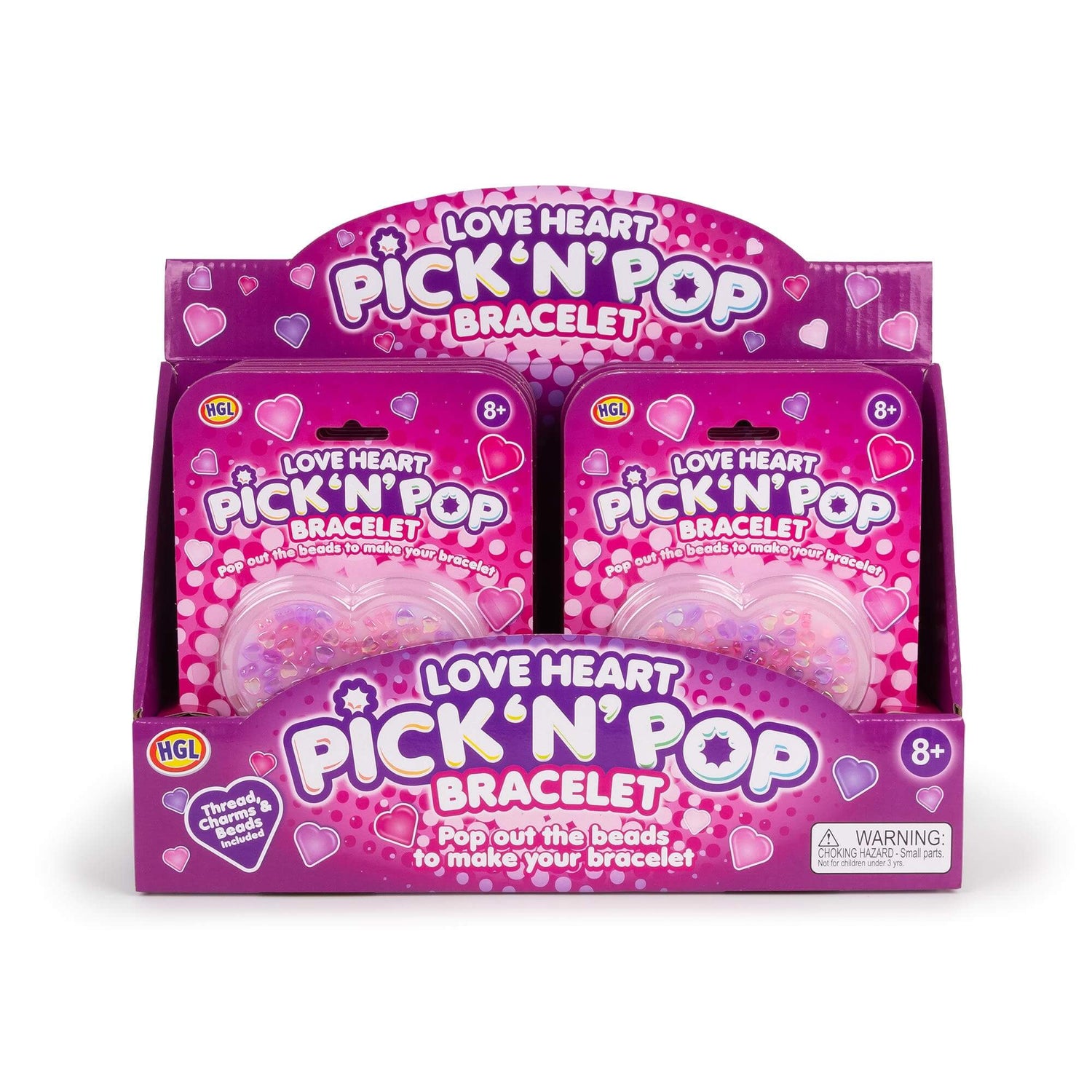 The display for the Pick N Pop Bracelet - Love Heart Edition.