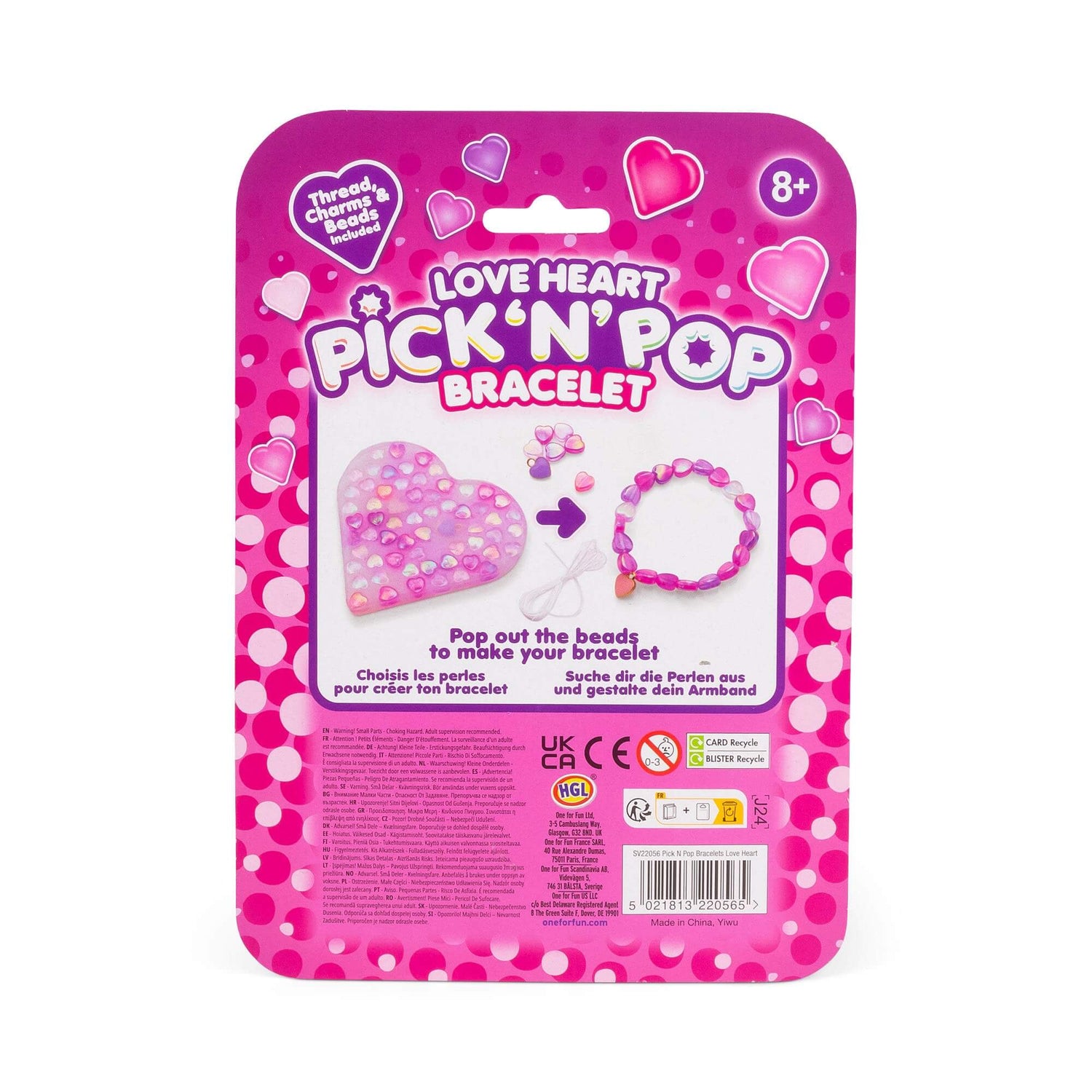 The back of the package for the Pick N Pop Bracelet - Love Heart Edition.