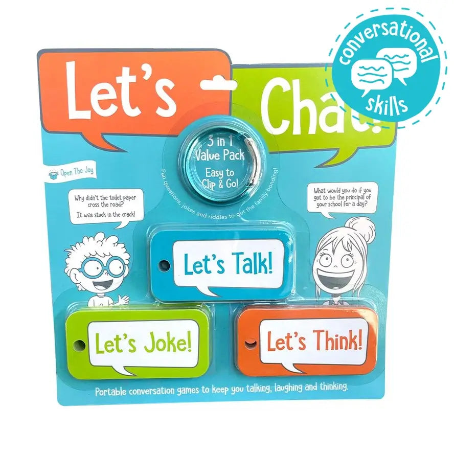The product package for Let's Chat Portable Conversation Game.