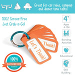 An infographic with the benefits of the Let's Think Conversation Cards.
