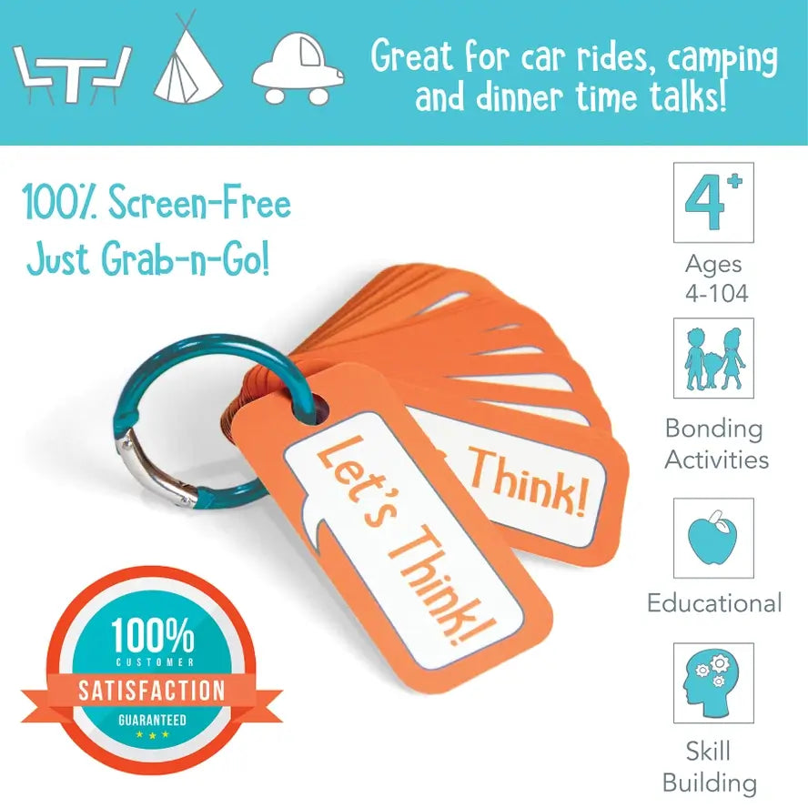 An infographic with the benefits of the Let's Think Conversation Cards.