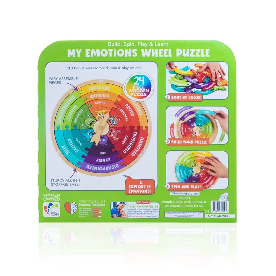 The back of the product package for My Emotions Wheel Puzzle.