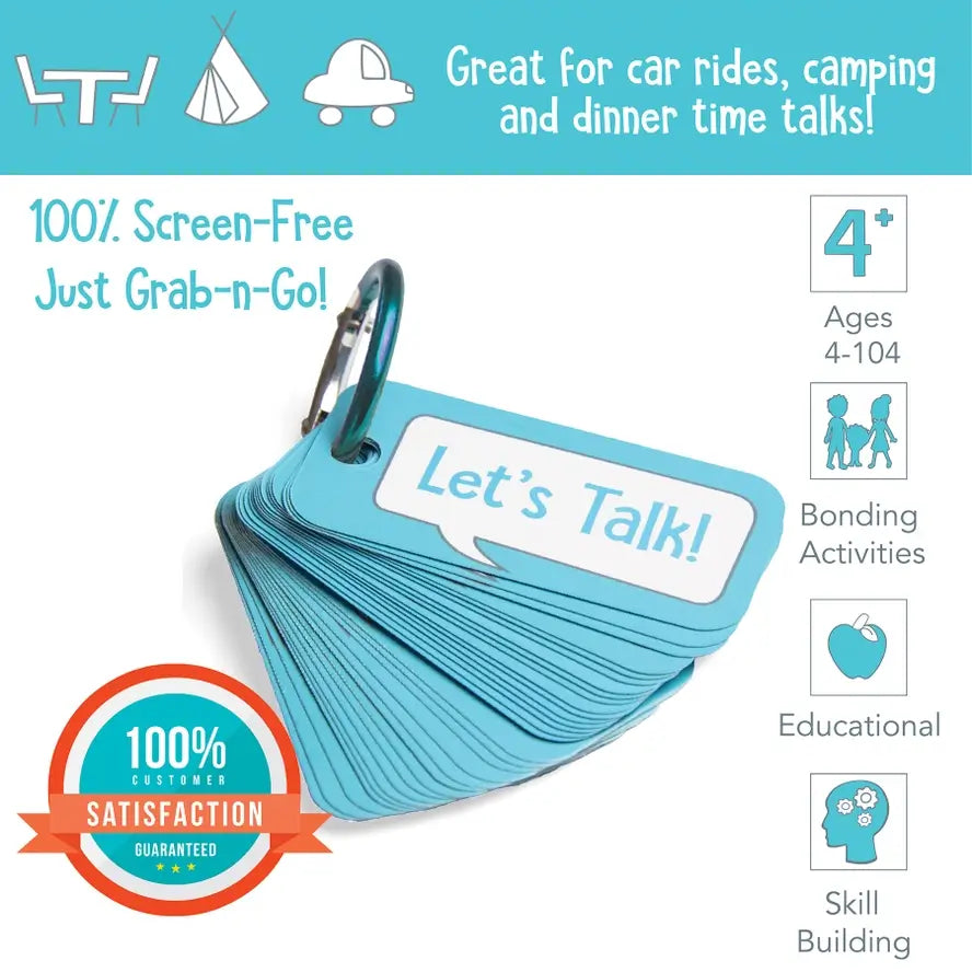 A list of benefits for the Let's Talk Portable Conversation Cards.
