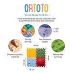 An infographic with the benefits and dimensions of the Ortoto Sensory Mats.