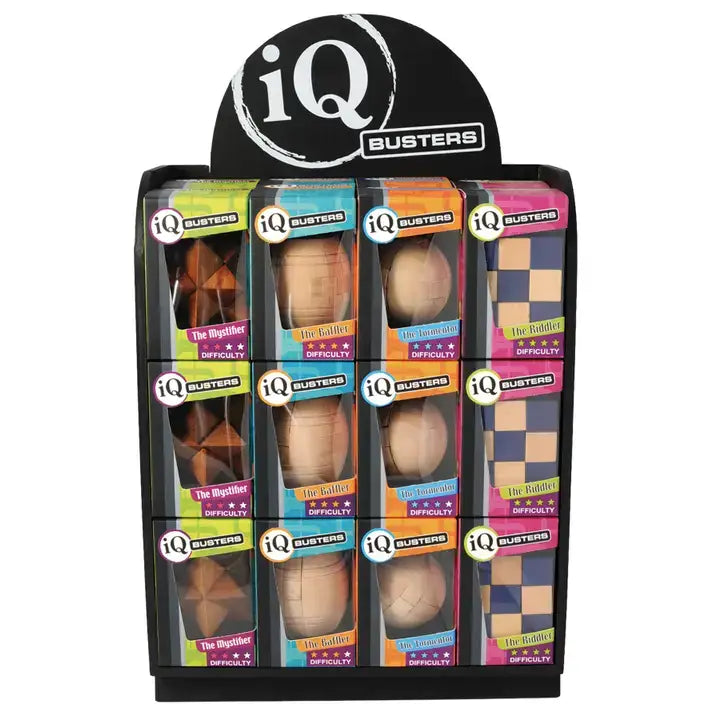 A collection of four different IQ Busters Wooden Puzzles. 