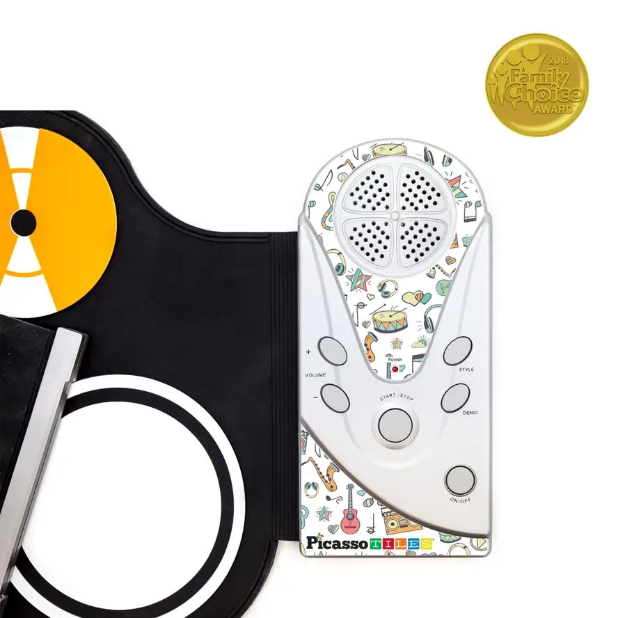 The electronic panel and functions of the Roll-Up Electronic Drum Kit.