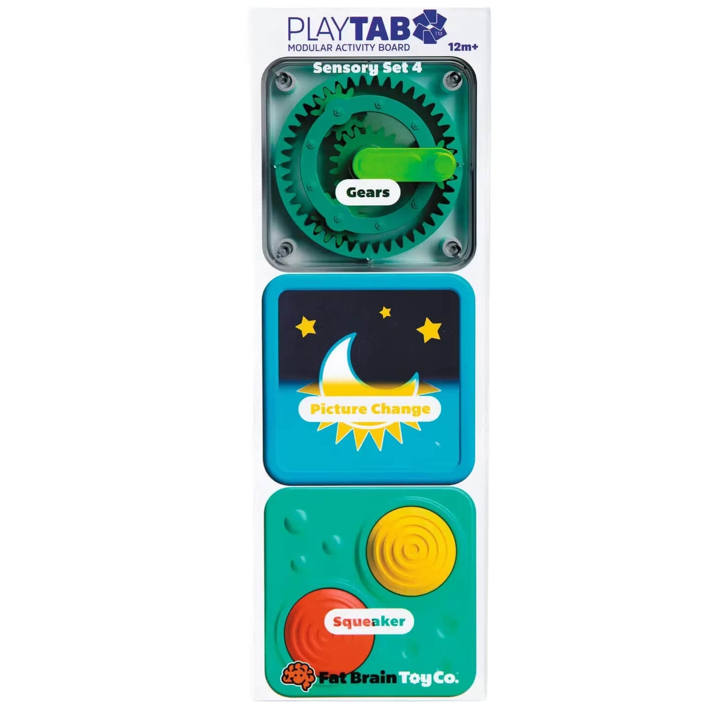 PlayTab Tiles 3-Piece: Gear Works & Squeaky Reveal Sensory Set.