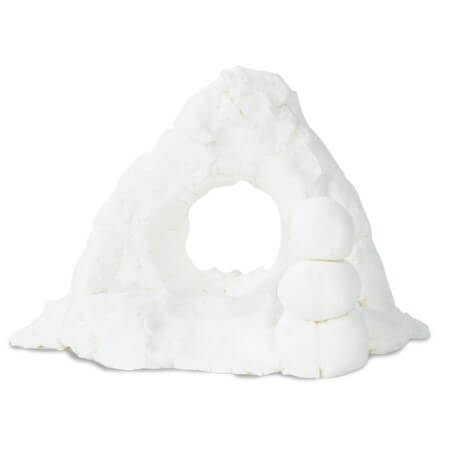 A white arc and three rolled up balls made of Floof.