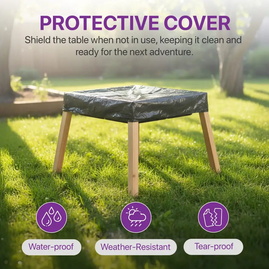 The Build and Splash Wooden and and Water Table with a protective cover.