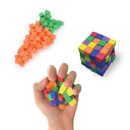 A carrot and a cube all made of FidlBitz.