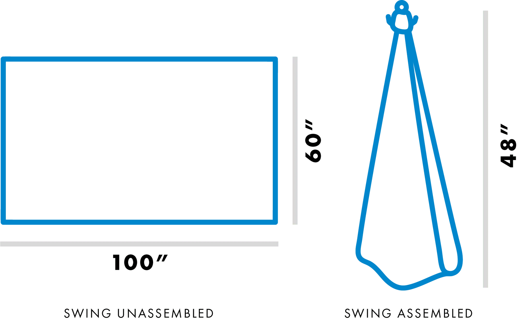 A display of the dimensions of the Sensory Compression Swing.