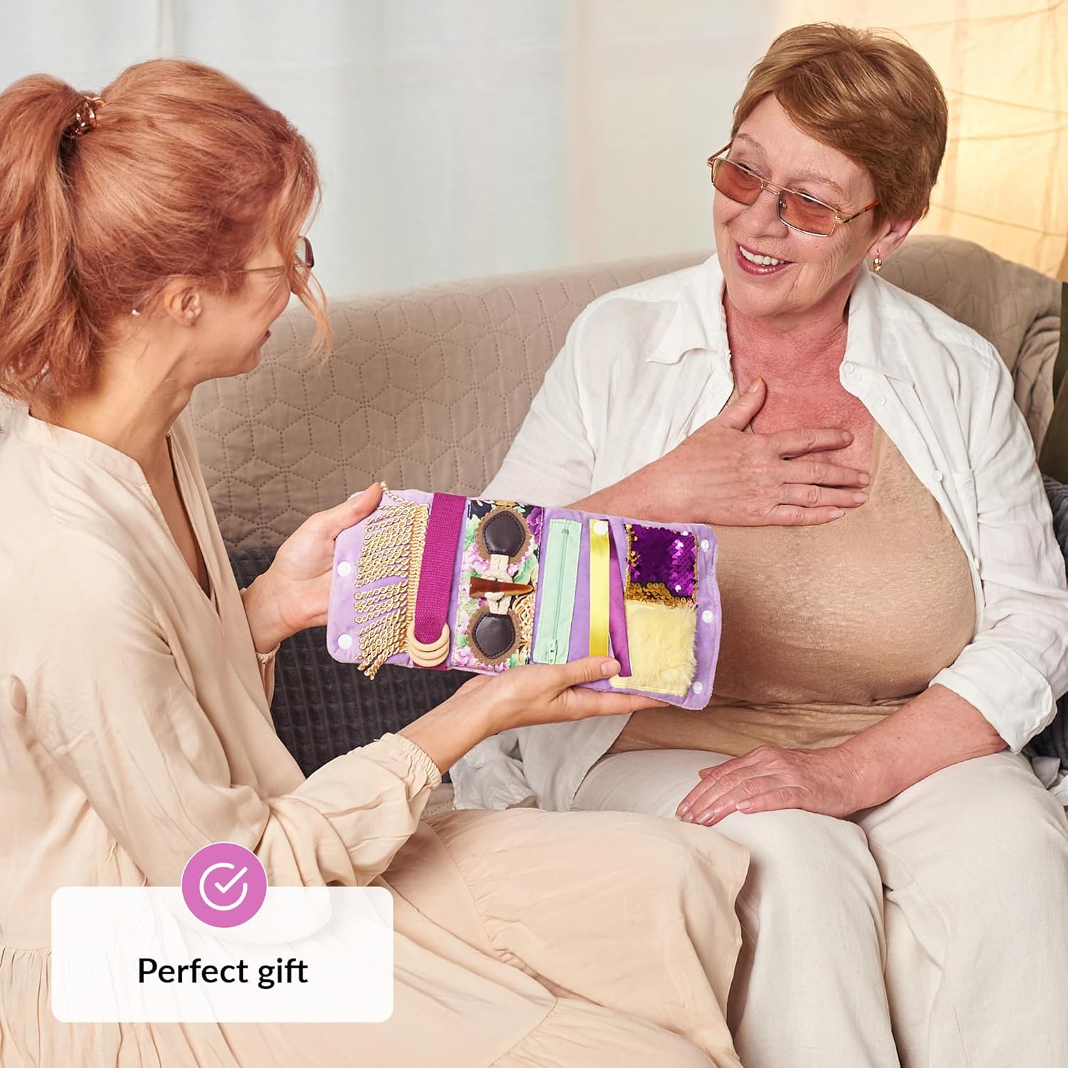 Someone gives the Purple Fidget Wrist Cuff as a gift.