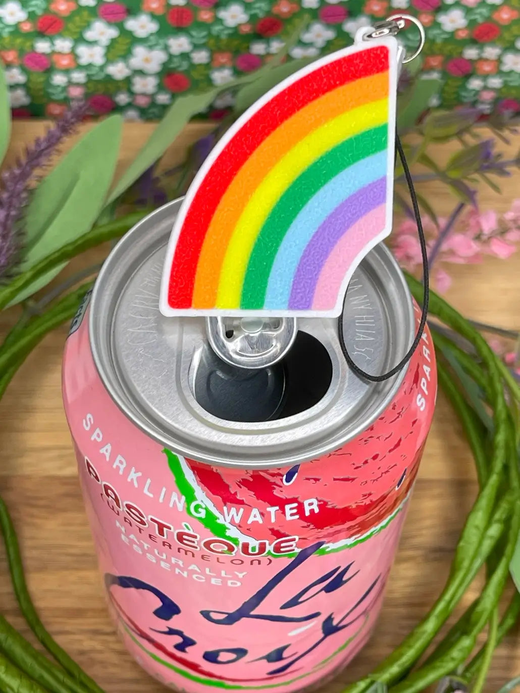 The Rainbow Tab Buddy on a can of bubbly water.