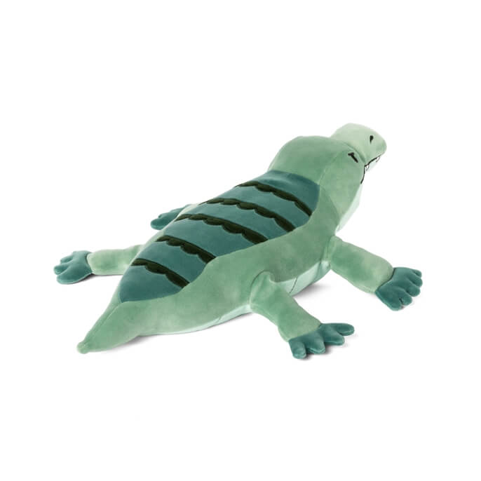 The backside of the 3 lb Weighted Alligator Plush from Roamin' Bison Workshop.