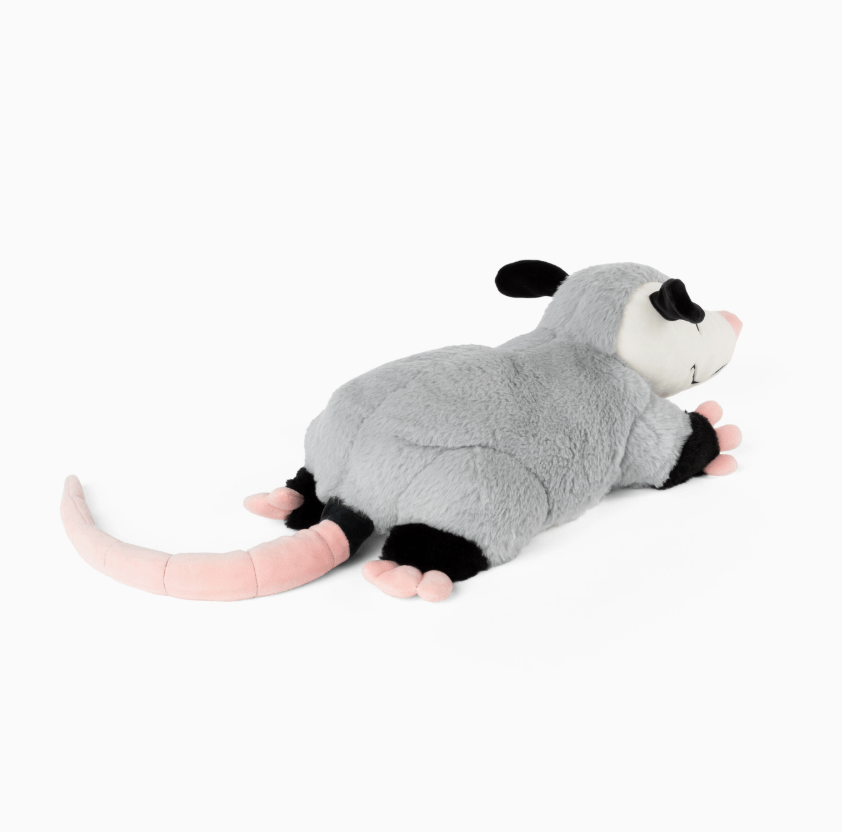 The backside of the 3 lb Weighted Opossum Plush.