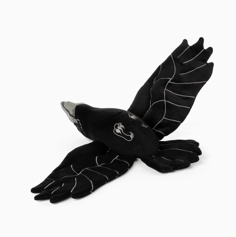 The underside of the Weighted Raven 2.3 LB Plush, featuring two embroidered claws.