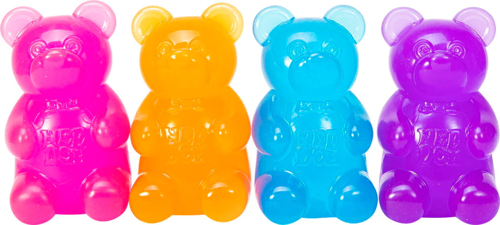 The variety of colors of the Nee Doh Gummy Bear.