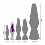 A graphic demonstrating the size of the 14.5" LAVA Lamp - Black/Purple/Silver.