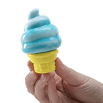 A hand holds the blue Nee Doh Nice Cream Cone.