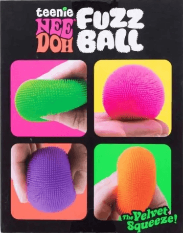 The back of the product package for Teenie Dee Doh Fuzz Ball 4-Pack.