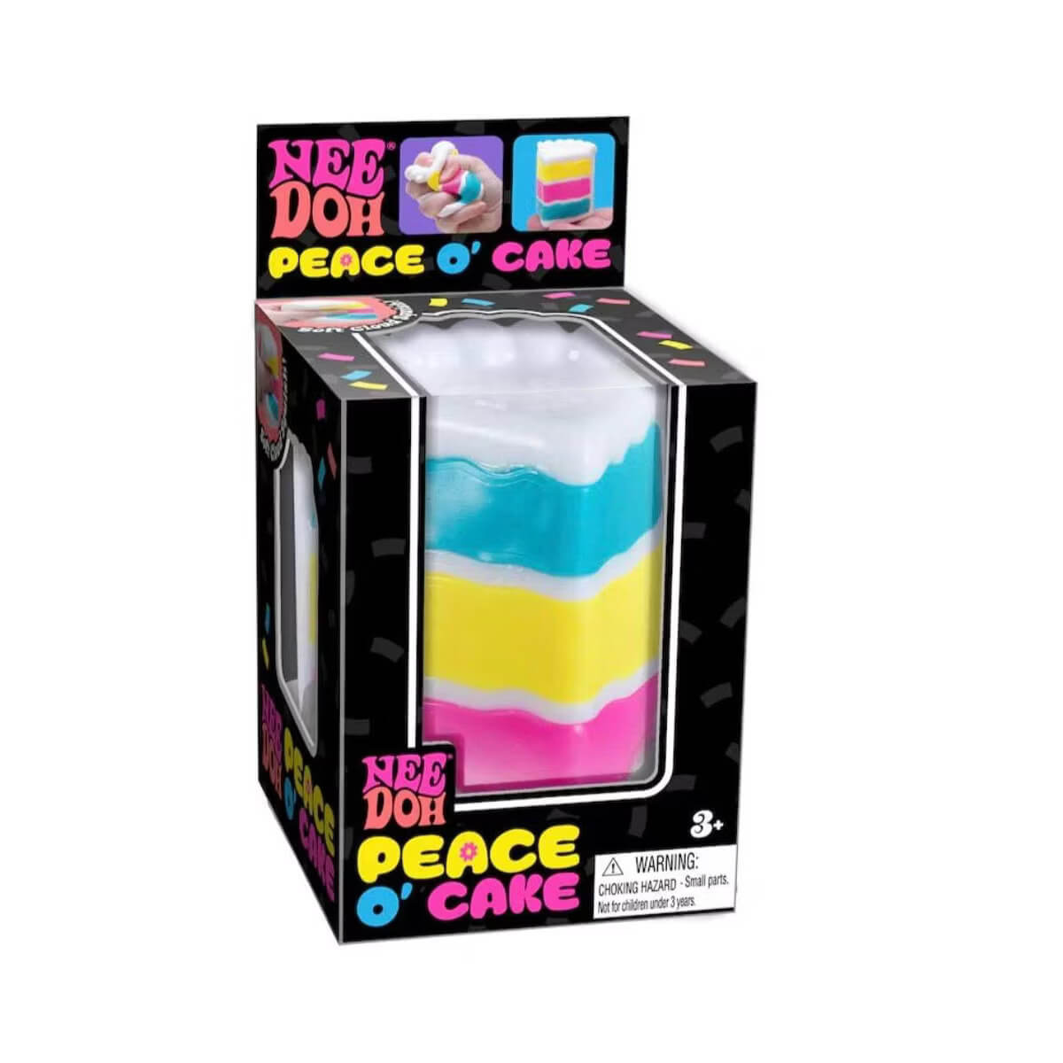 The NeeDoh Peace O' Cake in its product package.