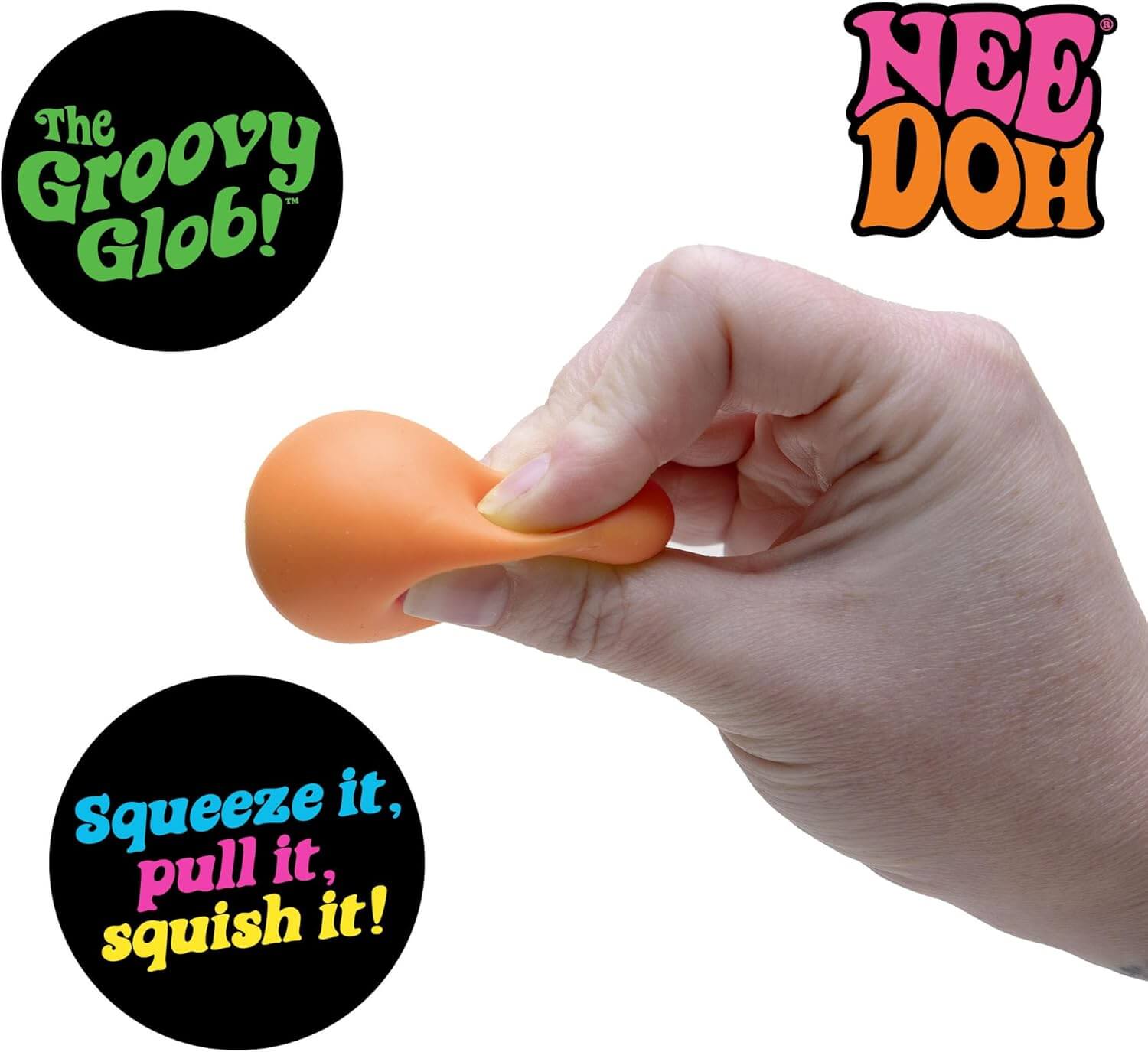 A hand squishes the original Teenie Quad Squad squish.