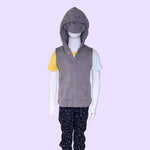 The Grey QuietSense™ Youth Sensory Sound Reducing Vest with the mask pulled down.