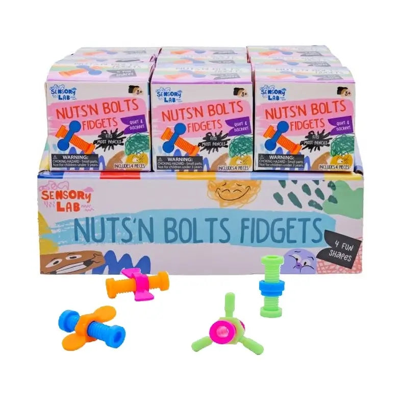 The product packaging for the Sensory Lab Nuts 'n Bolts Fidgets.