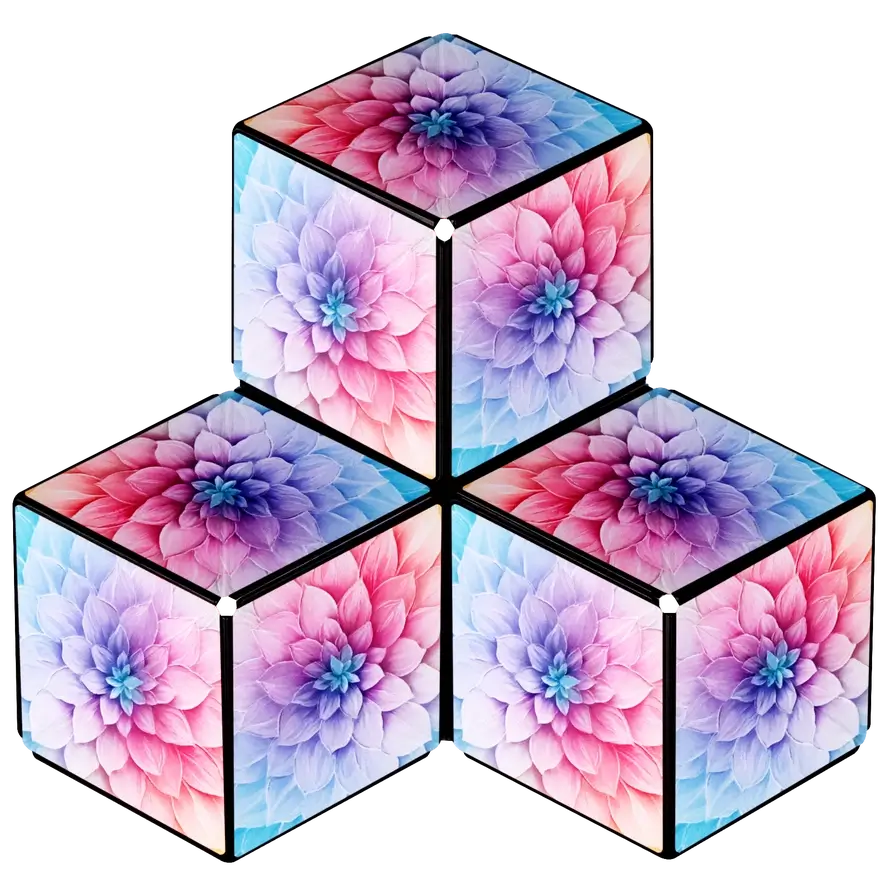 The Shashibo Tie Dye Twist revealing the spring colored flowers on the design inside.