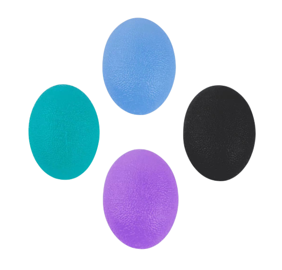 The four variants of the Silicone Egg Grip Hand Exercisers.