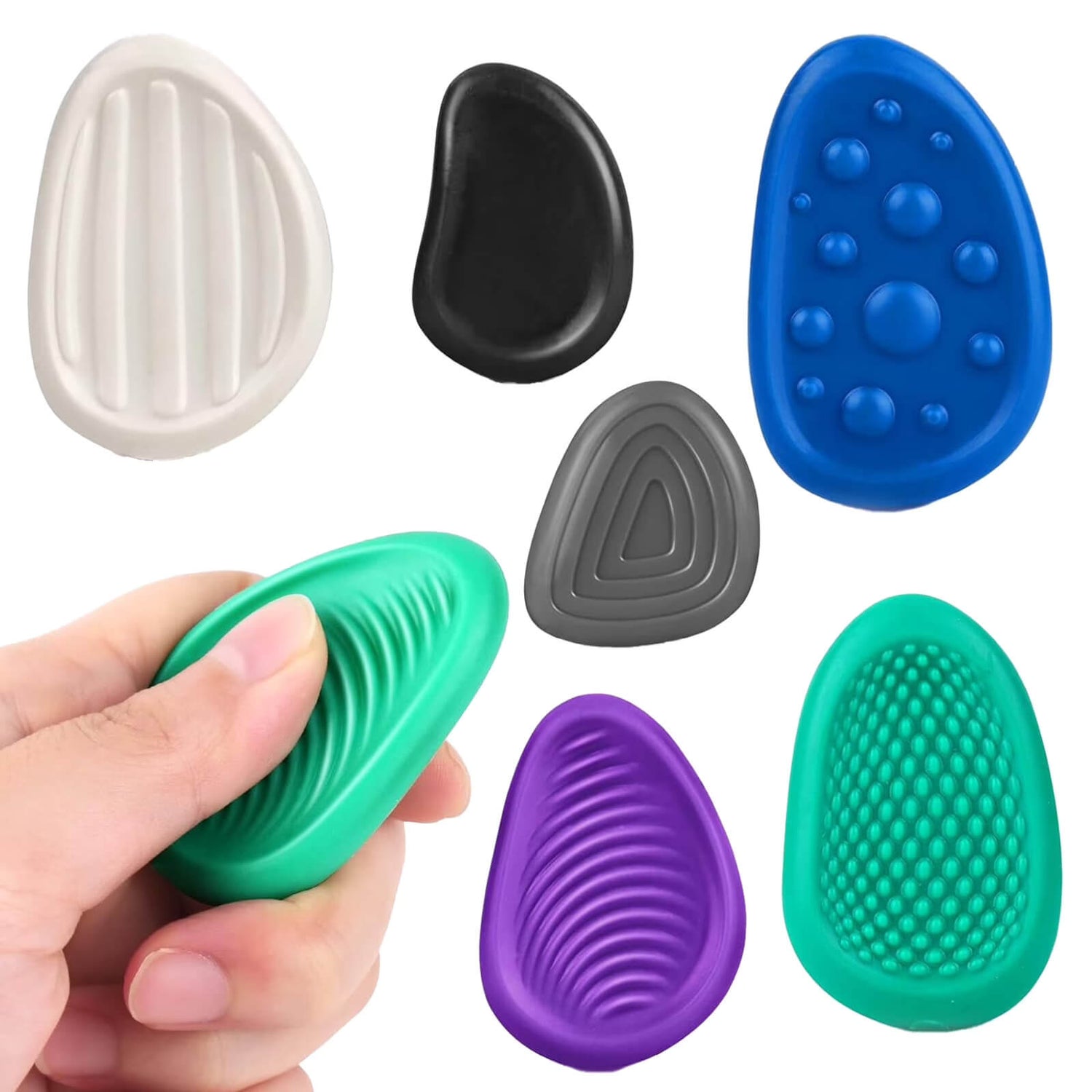Silicone Fidget Worry Stones - Cool Colors, 1 piece.