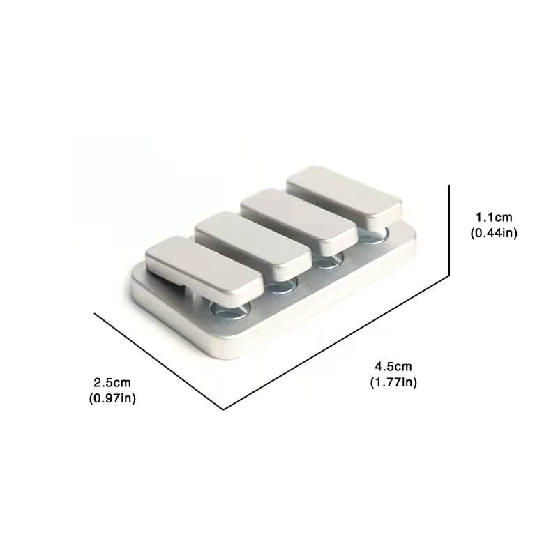 The dimensions for the silver magnetic Haptic Clicker Fidget.